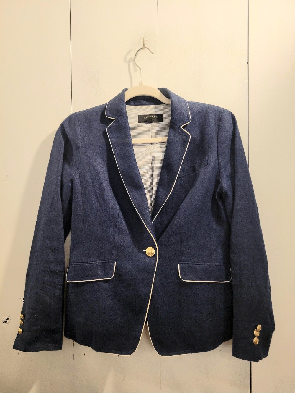 Talbots Navy Blazer with White Piping and Gold Buttons